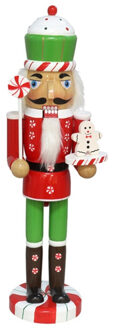 Gerimport Notenkraker decoratie figuur/beeldje - 9 x 8 x 36 cm - wit/rood/groen - hout - kerstbeeld