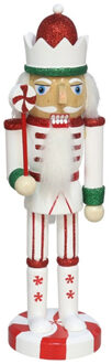 Gerimport notenkraker figuur/beeld - 25 cm - wit/rood - Kerstbeeldjes