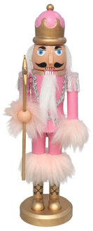 Gerimport notenkraker figuur/beeld - 28 cm - roze - Kerstbeeldjes