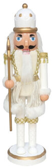 Gerimport notenkraker figuur/beeld - 28 cm - wit/goud - Kerstbeeldjes Goudkleurig