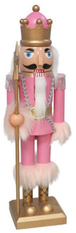 Gerimport notenkraker figuur/beeld - 38 cm - roze - Kerstbeeldjes