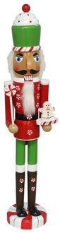 Gerimport notenkraker figuur/beeld - 55 cm - rood/groen - Kerstbeeldjes