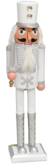 Gerimport notenkraker figuur/beeld - 57 cm - wit/zilver - Kerstbeeldjes