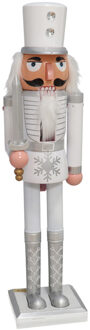 Gerimport notenkraker figuur/beeld - 78 cm - wit/zilver - Kerstbeeldjes
