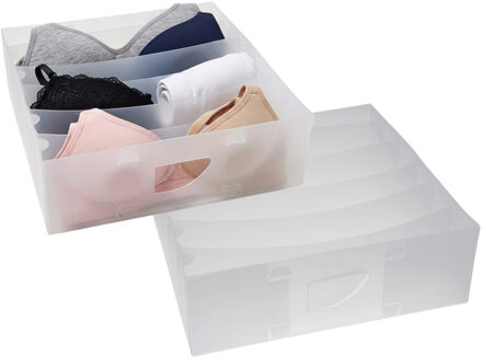 Gerimport ondergoed organizer - 2x - kunststof - 6 vaks - 30 x 30 x 10 cm - transparant - opbergen