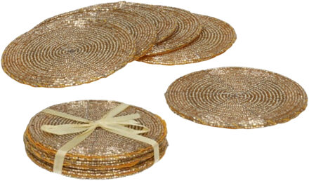 Gerimport Onderzetters - 12x stuks - kunststof - goud - 10 cm - voor glazen