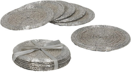 Gerimport Onderzetters - 12x stuks - kunststof - zilver - 10 cm - voor glazen