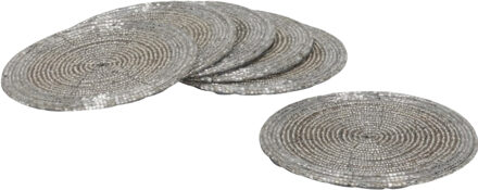 Gerimport Onderzetters - 6x stuks - kunststof - zilver - 10 cm - voor glazen