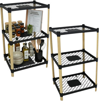 Gerimport Opbergkast met 3 planken - 2x - hout / zwart - 45 x 79 cm - badkamer / keuken