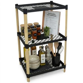 Gerimport Opbergkast met 3 planken - hout / zwart - 45 x 79 cm - badkamer / keuken