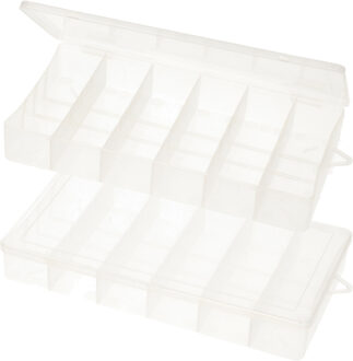 Gerimport opbergkoffertje/opbergdoos/sorteerbox - 2x - 24-vaks - kunststof - transparant - 20 x 10 x