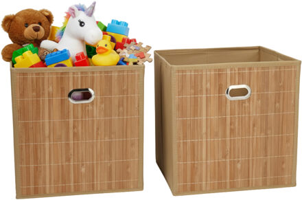 Gerimport Opbergmand / kastmand - 2x - naturel - bamboe / kunststof - 28 liter - 31 x 31 x 31 cm - opvouwbaar