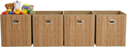 Gerimport Opbergmand / kastmand - 4x - naturel - bamboe / kunststof - 28 liter - 31 x 31 x 31 cm - opvouwbaar