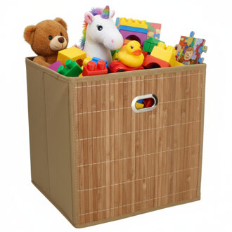 Gerimport Opbergmand / kastmand - naturel - bamboe / kunststof - 28 liter - 31 x 31 x 31 cm - opvouwbaar