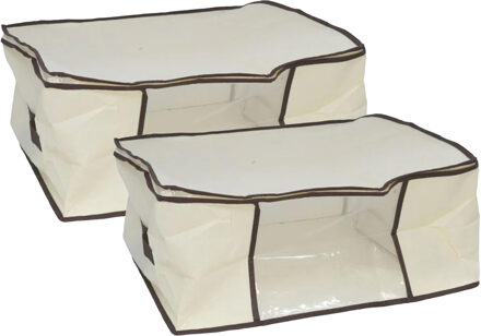 Gerimport Opbergtas/beschermhoes beddengoed/kleding - 2x - beige - 45 x 45 x 20 cm