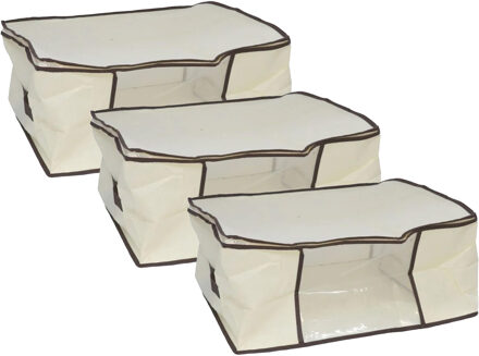 Gerimport Opbergtas/beschermhoes beddengoed/kleding - 3x - beige - 45 x 45 x 20 cm