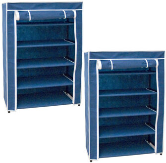 Gerimport Opvouwbaar camping schoenenrek / schoenenkast - 2x - blauw - 60 x 30 x 88 cm