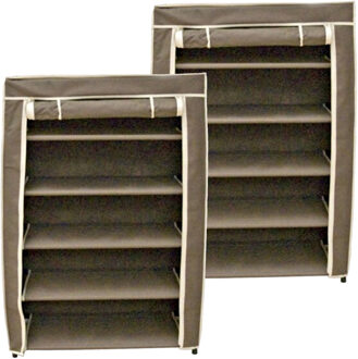 Gerimport Opvouwbaar camping schoenenrek / schoenenkast - 2x - bruin - 60 x 30 x 88 cm