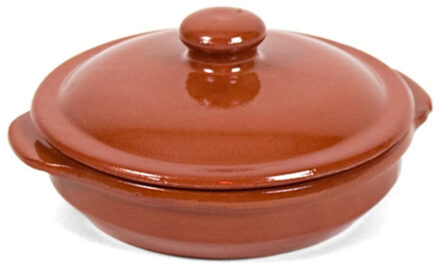 Gerimport Ovenschaal/stoofpot - Oviedo - aardewerk - 18 x 9 cm - met deksel - bruin