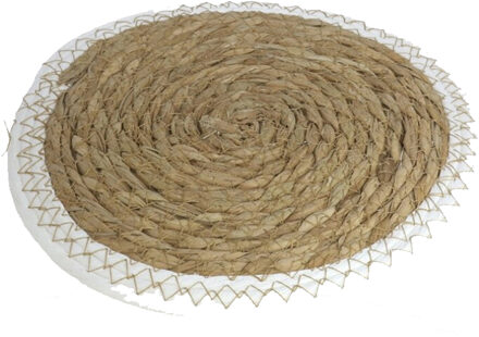 Gerimport Pannen onderzetter van zeegras rond 28 x 28 cm - Panonderzetters Beige