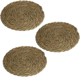 Gerimport Pannenonderzetter - 3x stuks - hittebestendig - zeegras - rond - 20 cm