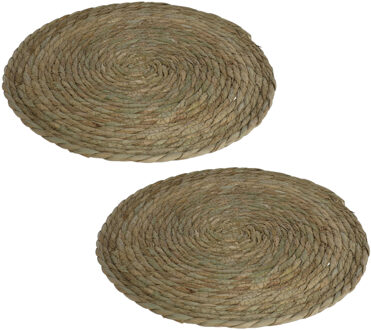 Gerimport Pannenonderzetter - Set van 2x stuks - zeegras - rond - Dia 36 cm - naturel - extra groot - stevig