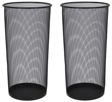 Gerimport Paraplubak/parapluhouder - Set van 2x stuks - zwart - draad metaal - D26 x H50 cm
