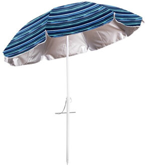 Gerimport Parasol UV50 - Maritiem blauw/wit - D180 x H195 cm - zomer/strand - 8 vlakken