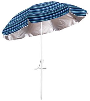 Gerimport Parasol UV50 - Maritiem blauw/wit - D220 x H210 cm - zomer/strand - 8 vlakken