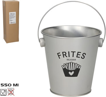 Gerimport Patat serveer emmertje - 8x - frites - zilver - metaal - 10 x 10 cm - serveren