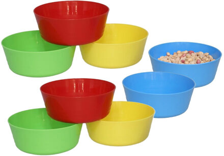 Gerimport Picknick/camping kommen/snack schaaltje - 12x stuks - multi - kunststof - herbruikbaar