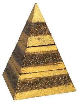 Gerimport Piramide opbergkistje met deksel - 14 x 14 x 20 cm - goud - Sieraden/spulletjes - metaal