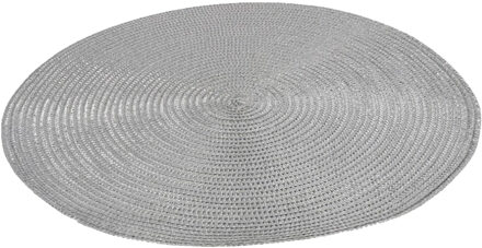 Gerimport Placemat - metallic zilver - 38 cm - rond - geverfd jute