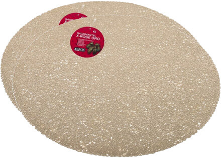 Gerimport Placemat - Set van 2x stuks - goud - dia 40 cm - rond - kunststof - onderlegger - kerstdiner/diner p