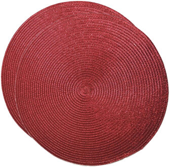 Gerimport Placemat - Set van 2x stuks - metallic rood - dia 38 cm - rond - onderlegger - kerstdiner/diner plac