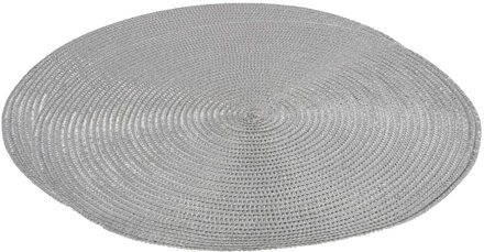 Gerimport Placemat - Set van 2x stuks - metallic zilver - 38 cm - rond - geverfd jute - onderlegger