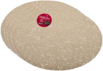 Gerimport Placemat - Set van 4x stuks - goud - dia 40 cm - rond - kunststof - onderlegger - kerstdiner/diner p