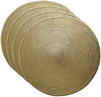 Gerimport Placemat - Set van 4x stuks - metallic goud - dia 38 cm - rond - onderlegger - kerstdiner/diner plac