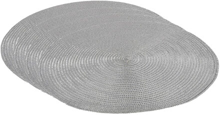 Gerimport Placemat - Set van 4x stuks - metallic zilver - 38 cm - rond - geverfd jute - onderlegger