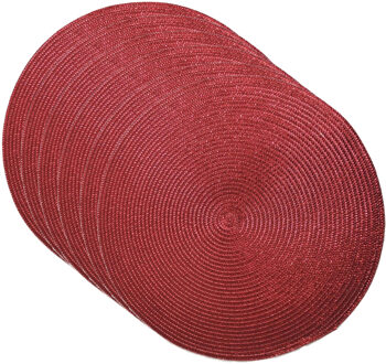 Gerimport Placemat - Set van 6x stuks - metallic rood - dia 38 cm - rond - onderlegger - kerstdiner/diner plac