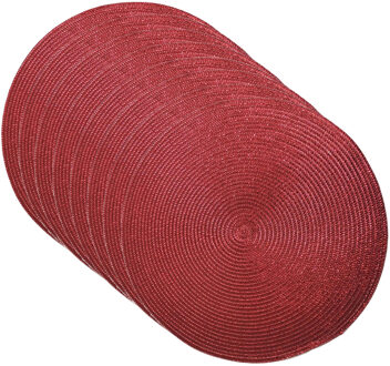 Gerimport Placemat - Set van 8x stuks - metallic rood - dia 38 cm - rond - onderlegger - kerstdiner/diner plac