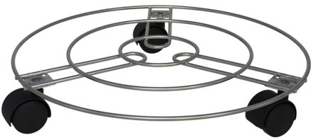 Gerimport Planten trolley/multiroller - rond - grijs metaal - D35 cm - draagkracht ca 20 kg
