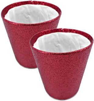 Gerimport Plantenmand - 2x - rood glitter - bloempot - 15 x 14 cm - kerst