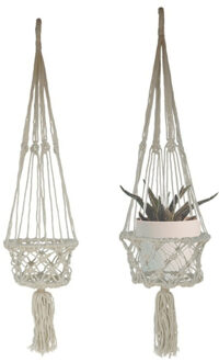 Gerimport plantenpot aan macrame touw - 2x stuks - Ibiza stijl - plantenhanger