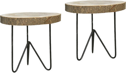 Gerimport Plantenpot verhoger Decowood - 2x - Boomstam - kaarsenbord - hout/metaal - D21 x H21 cm