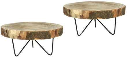 Gerimport Plantenpot verhoger Decowood - 2x - Boomstam - kaarsenbord - hout/metaal - D25 x H11 cm