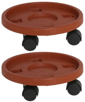 Gerimport Plantentrolley - 3x - multiroller - rond - bruin - 26 cm - trolley voor kamerplanten