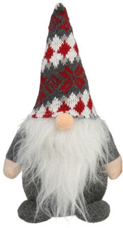 Gerimport Pluche gnome/dwerg/kabouter decoratie pop/knuffel kleding grijs en muts 26 x 11 cm - Kerstman pop Multikleur