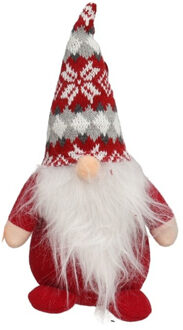 Gerimport Pluche gnome/dwerg/kabouter decoratie pop/knuffel kleding rood en muts 26 x 11 cm - Kerstman pop