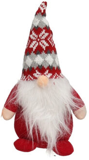 Gerimport Pluche gnome/dwerg/kabouter decoratie pop/knuffel kleding rood en muts 26 x 11 cm